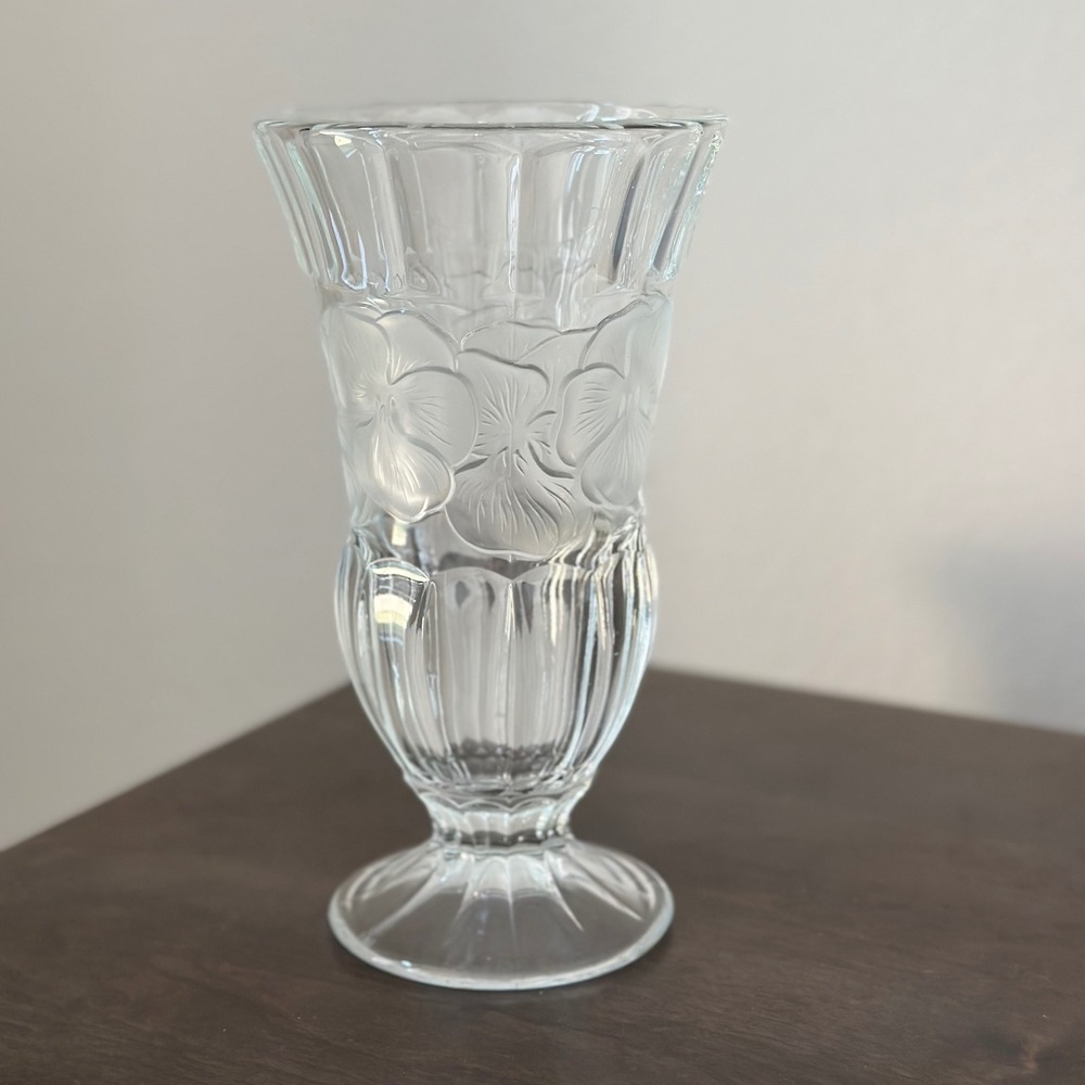 Clear Depression Glass Footed Vase Frosted Floral Pedestal Base Table Decor